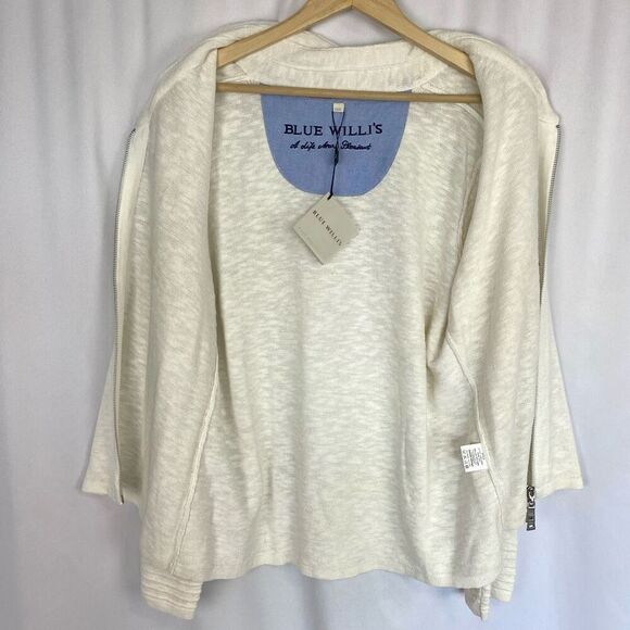 NWT Danish Blue Willi’s Cardigan Sweater Cream Zip Up Women’s XXXL Cotton Linen - Picture 7 of 8